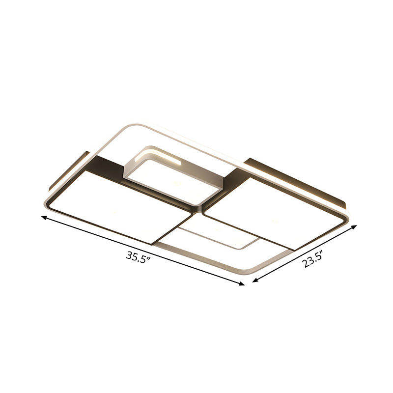 Sleek Square/Rectangle Ceiling Flushmount LED Light Fixture in Black and White, Warm/White Light, 16"/19.5"/23.5"/35.5" Width