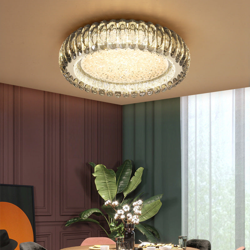 Minimalist Crystal Chrome Led Flush Ceiling Light: Donut Shaped For Bedroom