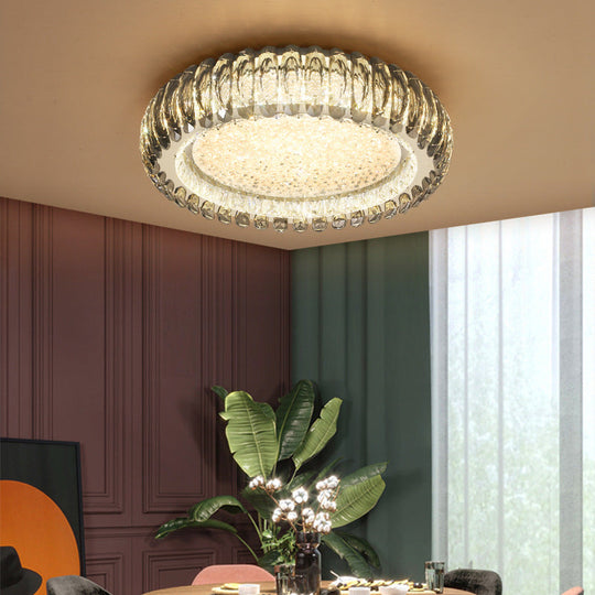 Minimalist Crystal Chrome Led Flush Ceiling Light: Donut Shaped For Bedroom