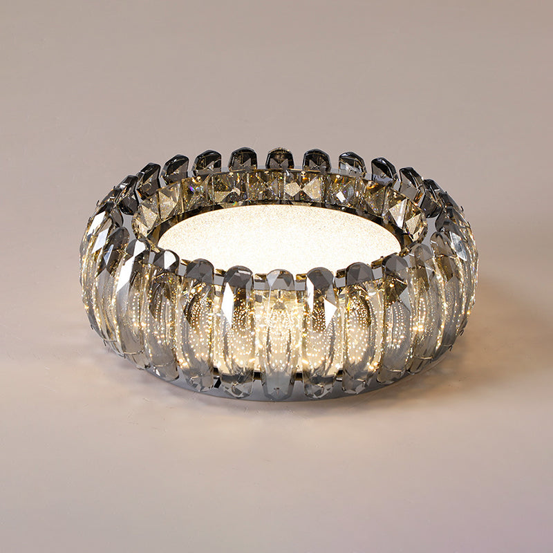 Minimalist Crystal Chrome Led Flush Ceiling Light: Donut Shaped For Bedroom / 12 Smoke Grey