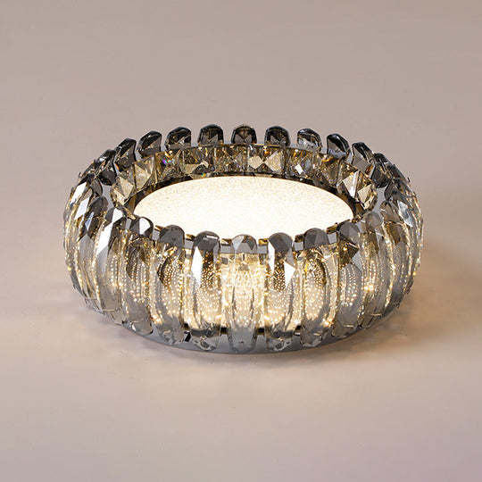 Minimalist Crystal Chrome Led Flush Ceiling Light: Donut Shaped For Bedroom / 16 Smoke Grey