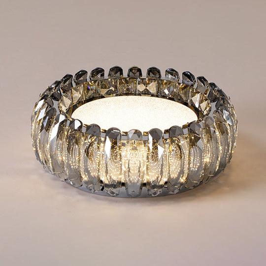 Minimalist Crystal Chrome Led Flush Ceiling Light: Donut Shaped For Bedroom / 19.5 Smoke Grey