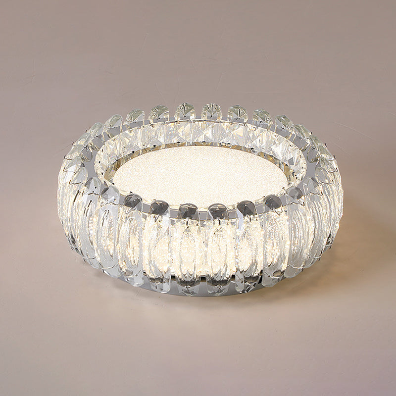 Minimalist Crystal Chrome Led Flush Ceiling Light: Donut Shaped For Bedroom / 12 Clear