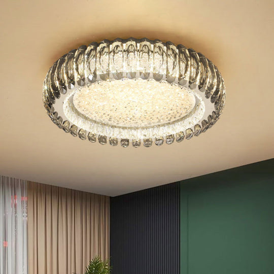 Minimalist Crystal Chrome Led Flush Ceiling Light: Donut Shaped For Bedroom