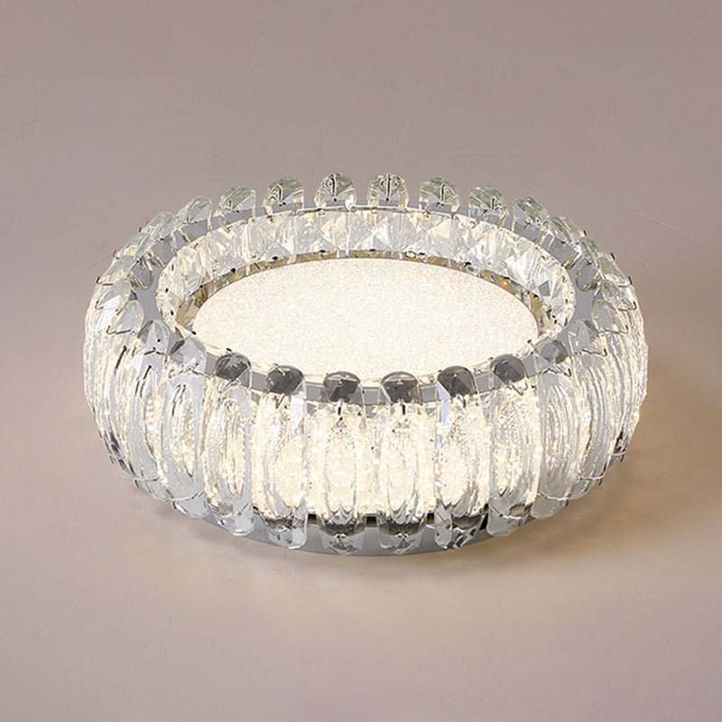 Minimalist Crystal Chrome Led Flush Ceiling Light: Donut Shaped For Bedroom / 19.5 Clear