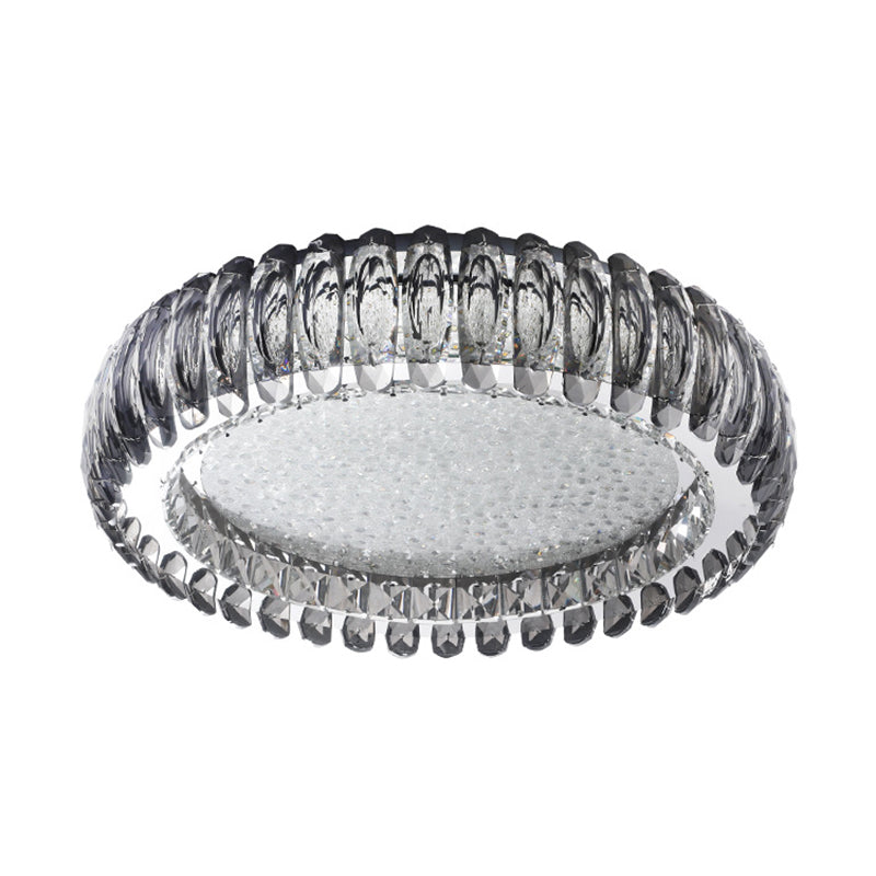 Minimalist Crystal Chrome Led Flush Ceiling Light: Donut Shaped For Bedroom
