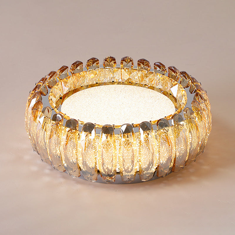 Minimalist Crystal Chrome Led Flush Ceiling Light: Donut Shaped For Bedroom / 19.5 Amber