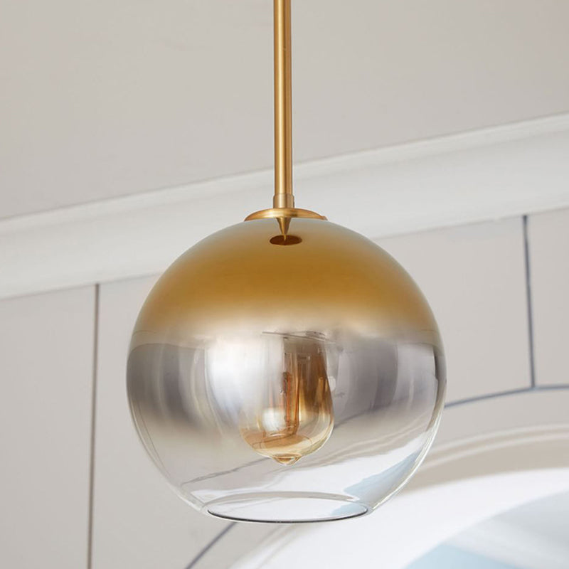 Modern Glass Pendant Light Fixture For Bedroom - Gold Sphere Ceiling Hanging Lamp