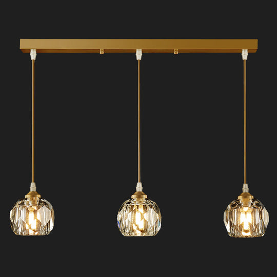 Modern Led Gold Suspension Pendant Light With Crystal Geometric Design