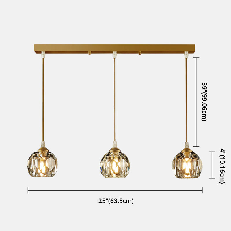Modern Led Gold Suspension Pendant Light With Crystal Geometric Design