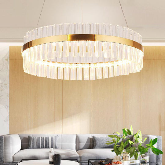 Modern Led Crystal Gold Ring Pendant Ceiling Lamp