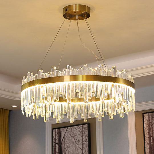 Contemporary Led Pendant Lamp With Crystal Shade & Gold Finish