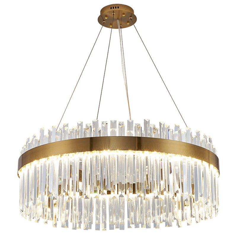 Contemporary Led Pendant Lamp With Crystal Shade & Gold Finish