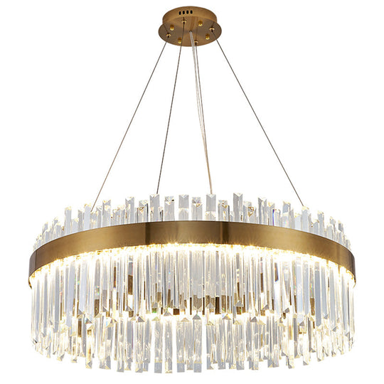 Contemporary Led Pendant Lamp With Crystal Shade & Gold Finish