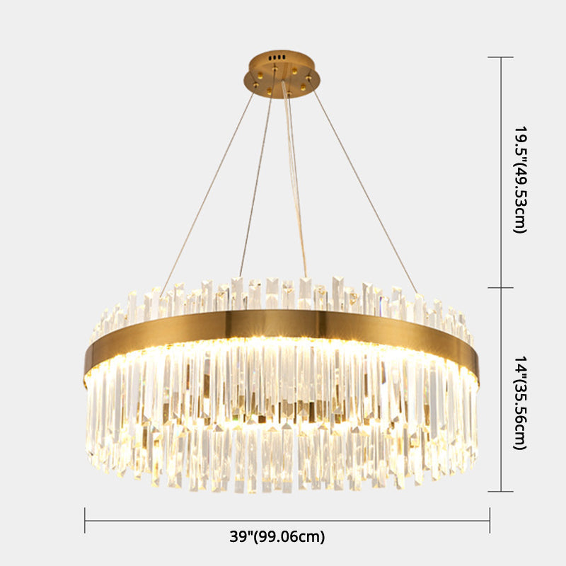 Contemporary Led Pendant Lamp With Crystal Shade & Gold Finish