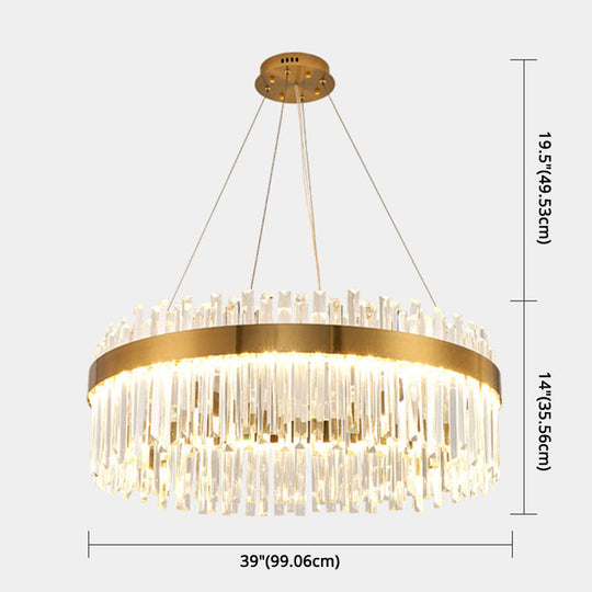 Contemporary Led Pendant Lamp With Crystal Shade & Gold Finish