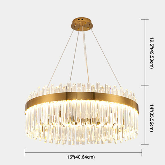 Contemporary Led Pendant Lamp With Crystal Shade & Gold Finish