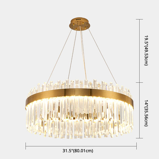 Contemporary Led Pendant Lamp With Crystal Shade & Gold Finish