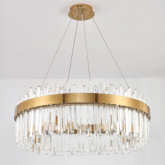 Contemporary Led Pendant Lamp With Crystal Shade & Gold Finish