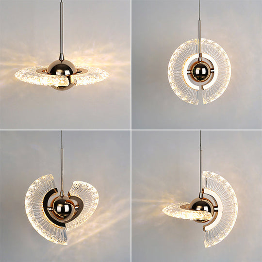 Modern Crystal Led Pendant Light In Gold For Living Room