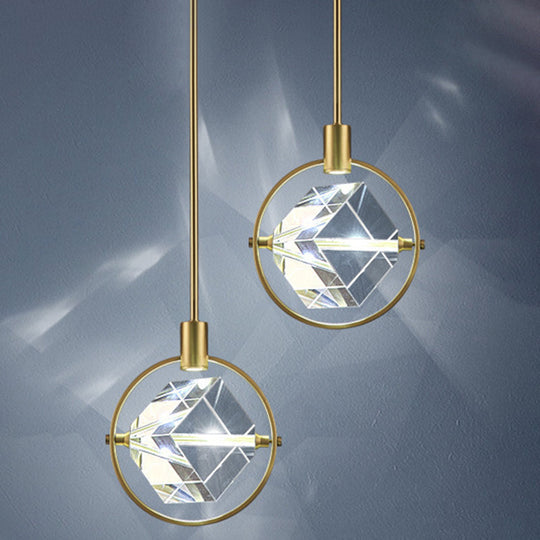 Modern Crystal Cubic Hanging Ceiling Light: Led Gold Suspended Fixture