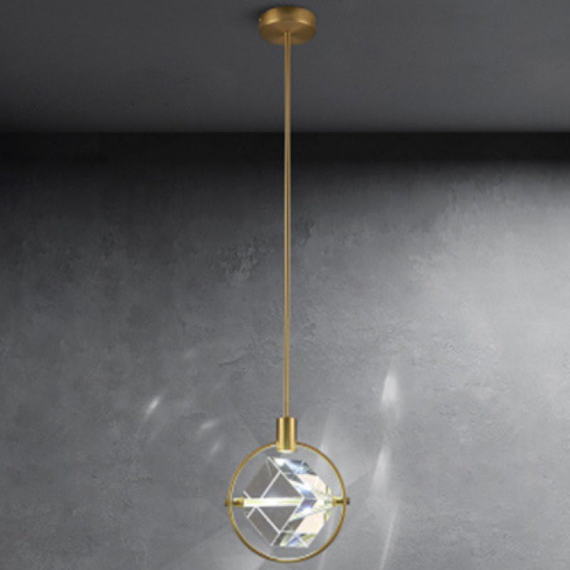 Modern Crystal Cubic Hanging Ceiling Light: Led Gold Suspended Fixture 1 /