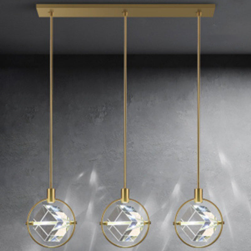 Modern Crystal Cubic Hanging Ceiling Light: Led Gold Suspended Fixture 3 /