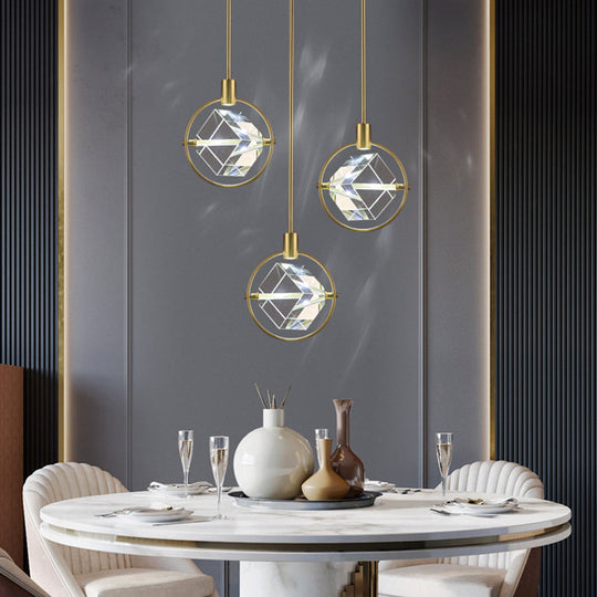 Modern Crystal Cubic Hanging Ceiling Light: Led Gold Suspended Fixture