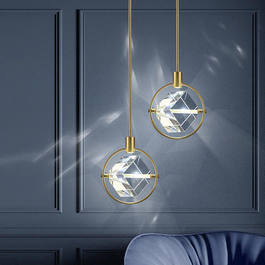 Modern Crystal Cubic Hanging Ceiling Light: Led Gold Suspended Fixture