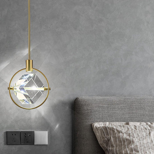 Modern Crystal Cubic Hanging Ceiling Light: Led Gold Suspended Fixture
