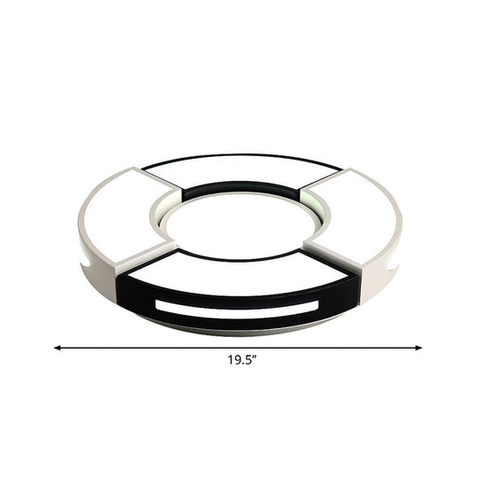 Contemporary Black & White Metal Flush Lamp with Diffuser - 3 Sizes Available