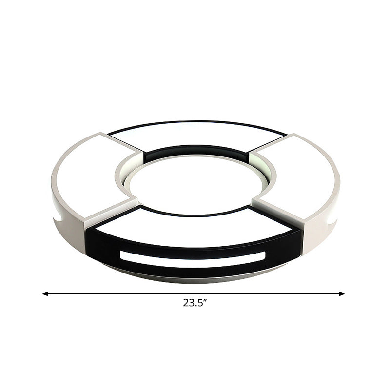 Contemporary Black & White Metal Flush Lamp with Diffuser - 3 Sizes Available