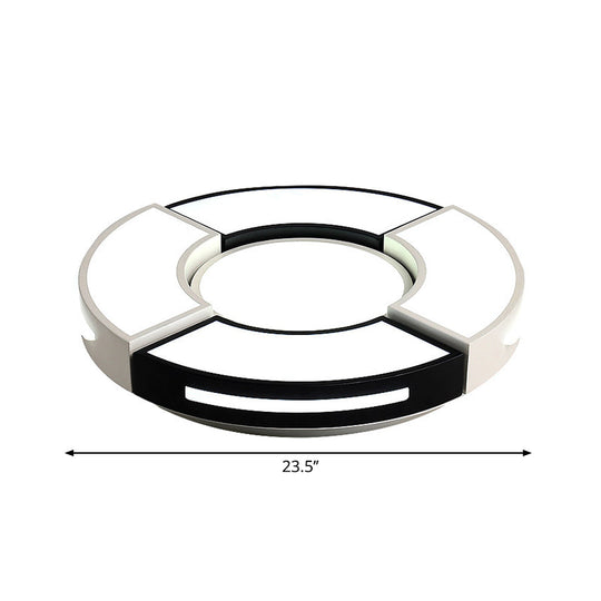 Contemporary Black & White Metal Flush Lamp with Diffuser - 3 Sizes Available