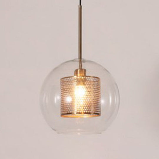 Minimalist Glass Spherical Pendant Light Fixture In Bronze / 12