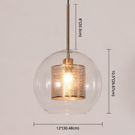 Minimalist Glass Spherical Pendant Light Fixture In Bronze