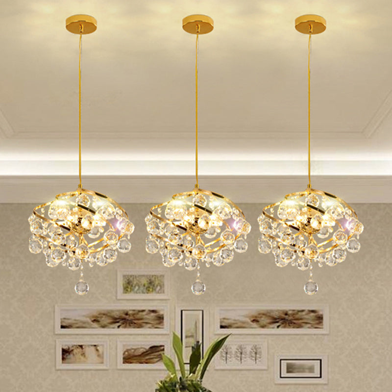 Modern Crystal Pendant Light In Gold Spiral Design
