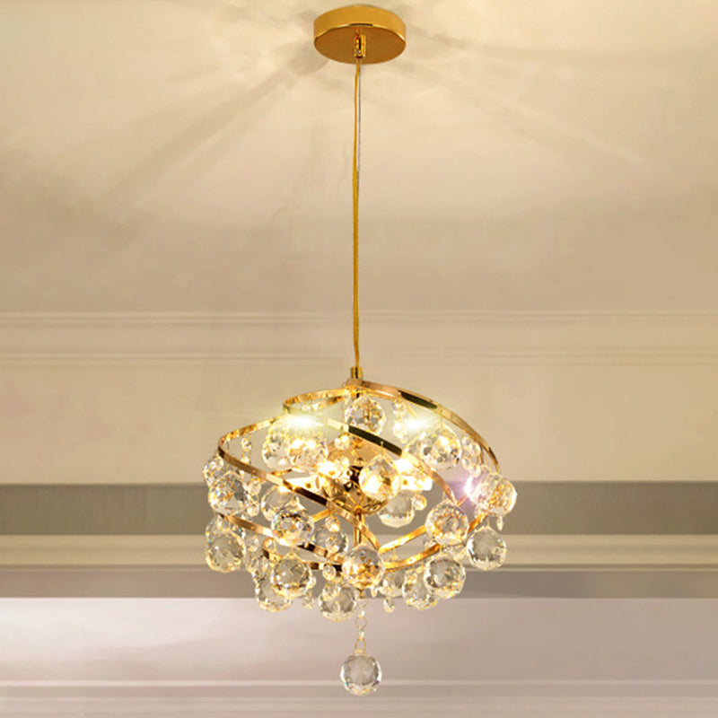 Modern Crystal Pendant Light In Gold Spiral Design