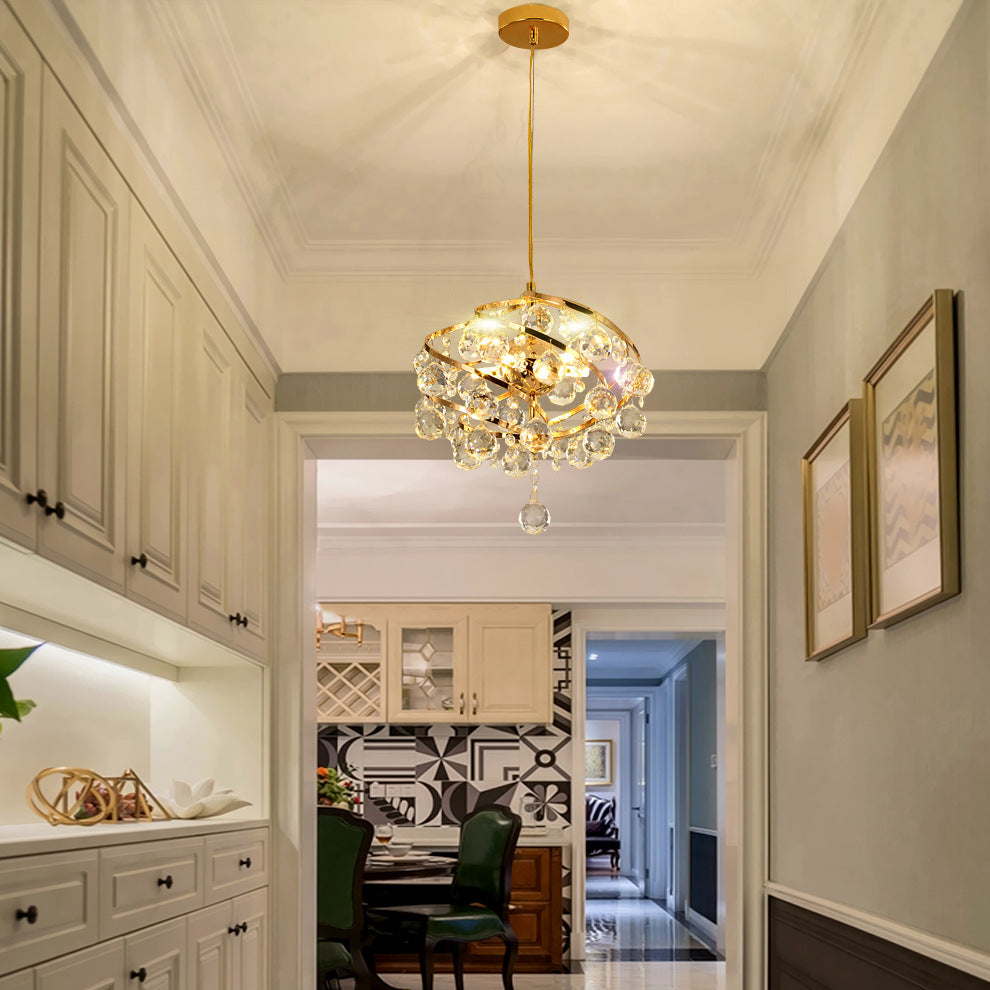 Modern Crystal Pendant Light In Gold Spiral Design