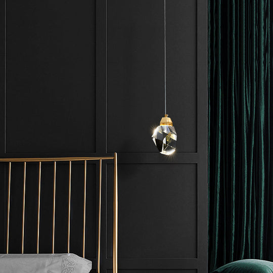 Crystal Stone-Shape Pendant Light Fixture Contemporary Style Down Lighting Pendant in Gold