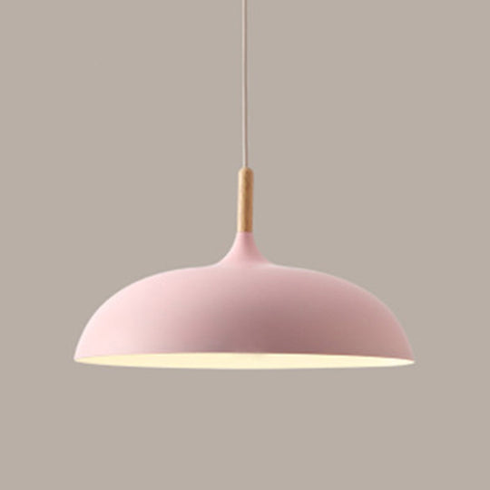 Minimalist Metal Down Lighting Pendant For Bedroom - Circle Fixture Pink
