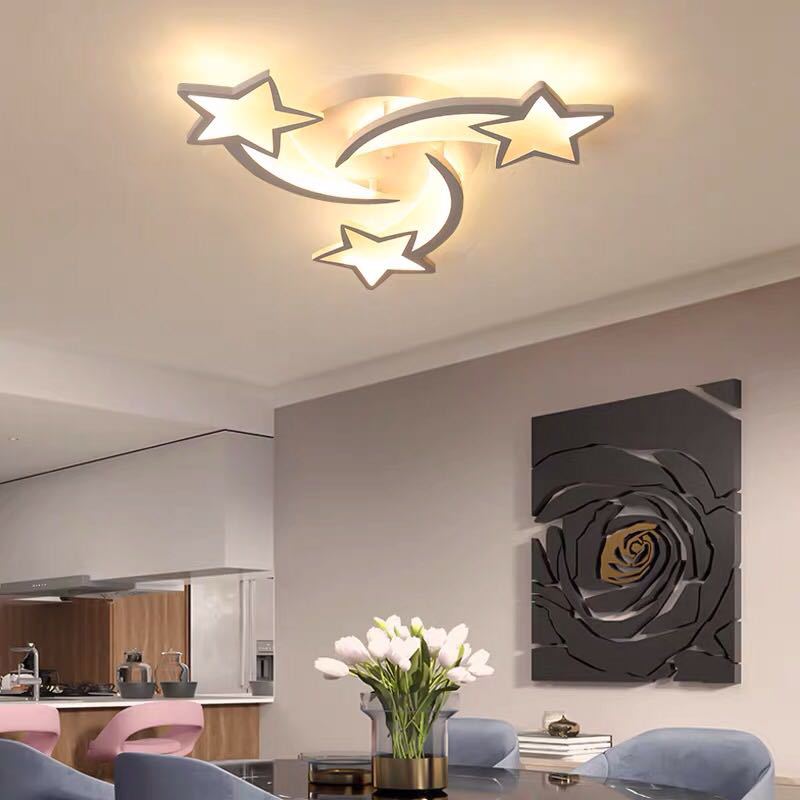 Contemporary Led Bedroom Ceiling Mount Light In White With Acrylic Stars Flush Design 3 / Warm