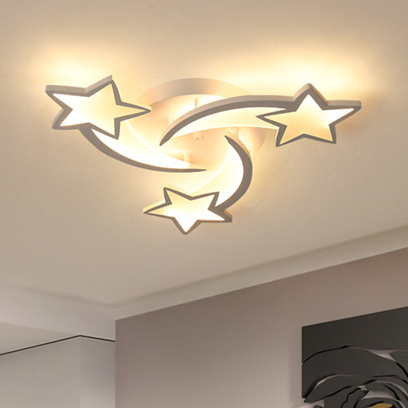 Contemporary Led Bedroom Ceiling Mount Light In White With Acrylic Stars Flush Design