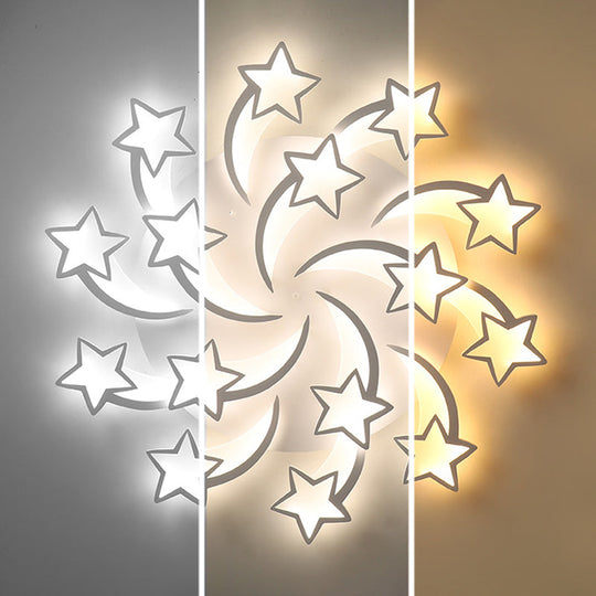 Contemporary Led Bedroom Ceiling Mount Light In White With Acrylic Stars Flush Design