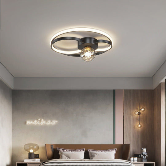 Led Flush Mount Ceiling Light Fixture - Modern Black Round Close To Lighting With Metal Shade