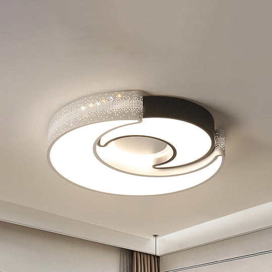 Modern Moon Flush Lighting - Black and White Iron Ceiling Flushmount in Warm/White, 16"/19.5" Wide