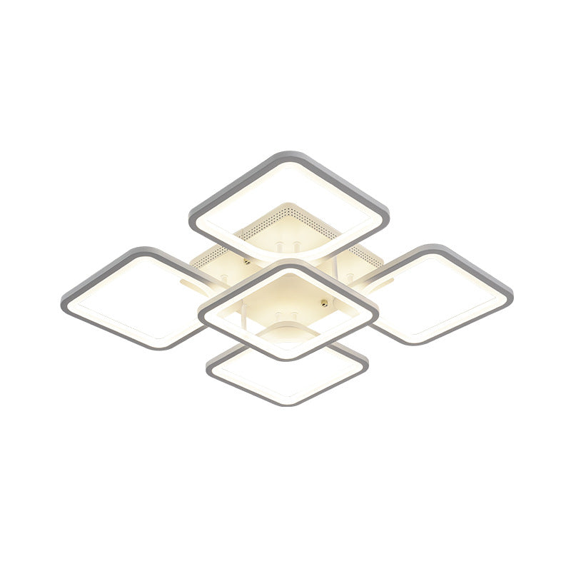 Modern Style Led Acrylic Square Semi Flush Mount Ceiling Light In White