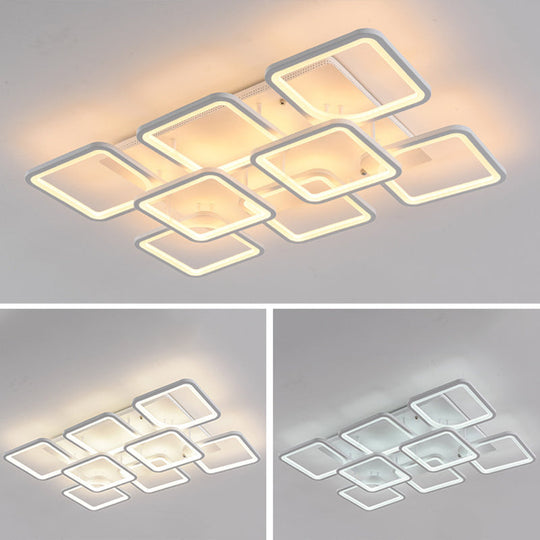 Modern Style Led Acrylic Square Semi Flush Mount Ceiling Light In White