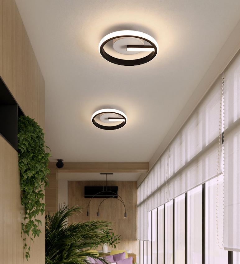 Minimalist Black Led Ceiling Flush Mount Light With Circle Metal Shade