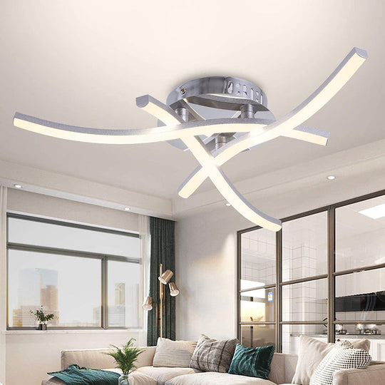 Contemporary Chrome Metal Led Semi Mount Close To Ceiling Lighting For Living Room