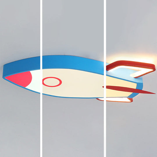 Blue Rocket Bedroom Flushmount Ceiling Fixture - Acrylic Led Contemporary Light
